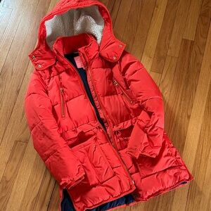 Red/orange Puffer Coat with Hood